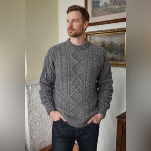 Highland Craft 100% Wool Cable Knit Sweater • Made in Scotland